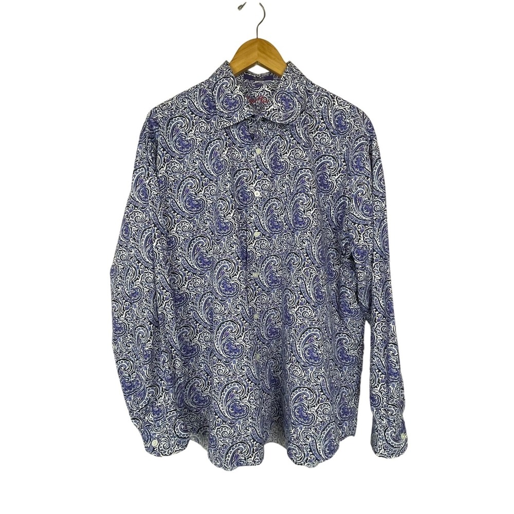 Alan Flusser Shirt Men's XL Blue Purple Paisley Button Down Long‎ Sleeve
